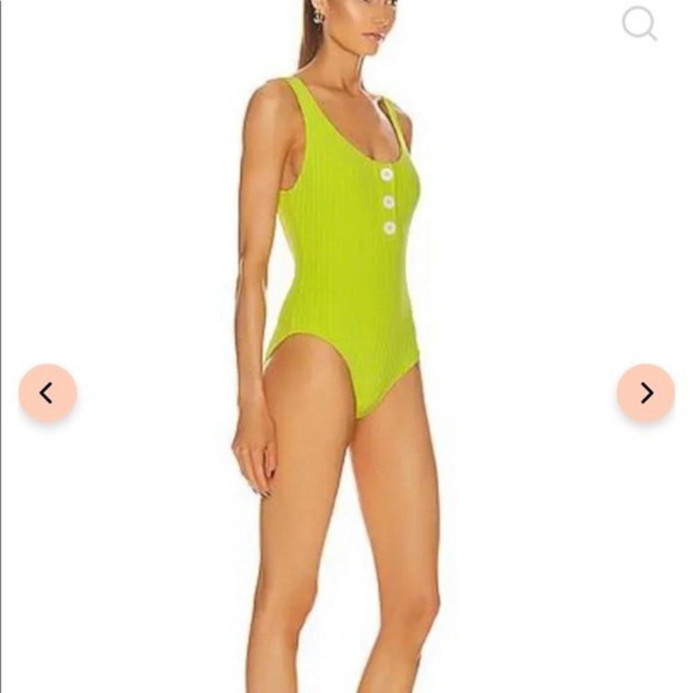 SOLID AND STRIPED Womens The Anne-Marie in Chartreuse Rib Button Swimsuit Sz XS - Picture 4 of 10